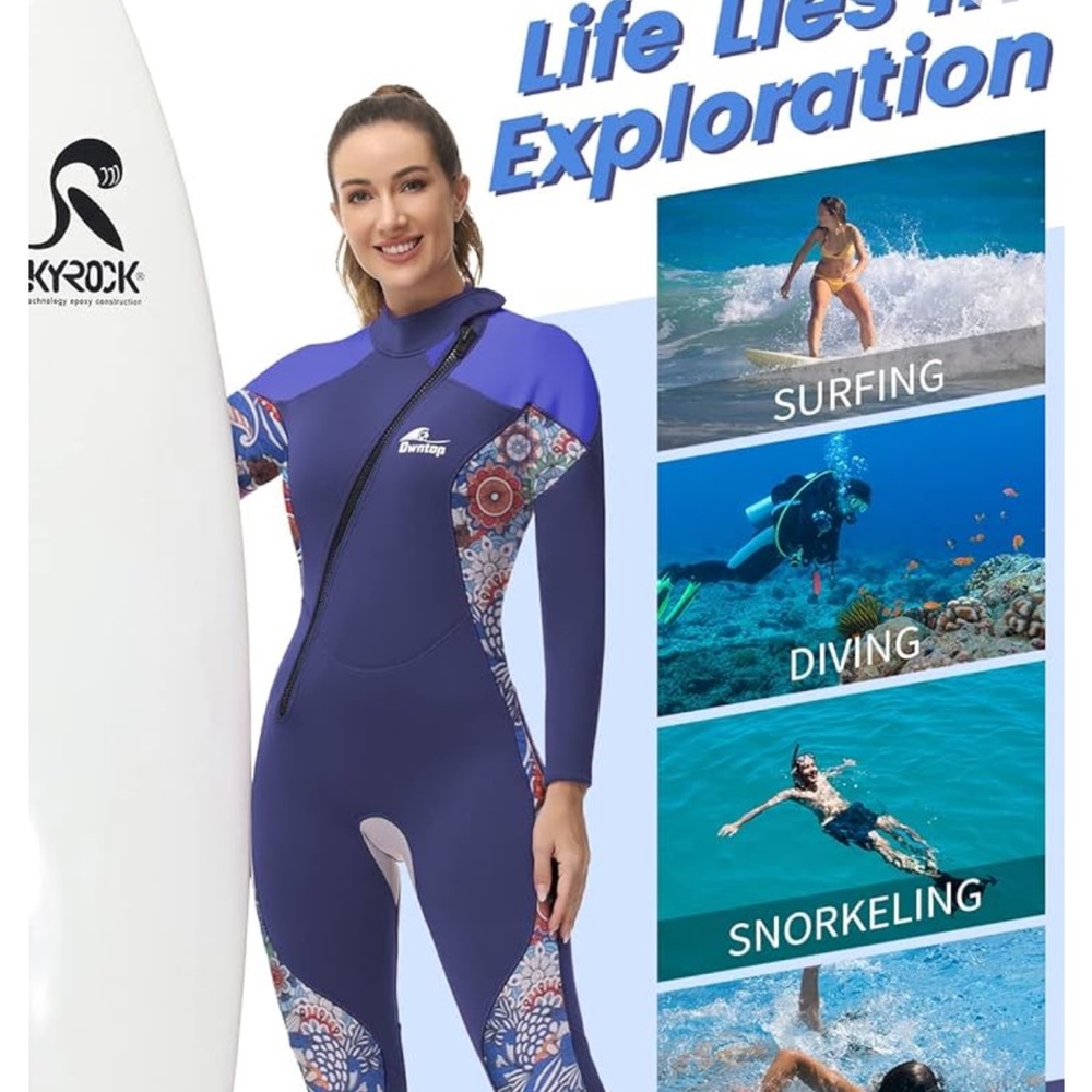 Blue Neoprene Wetsuit with Geometric Accents - Picture 11 of 14